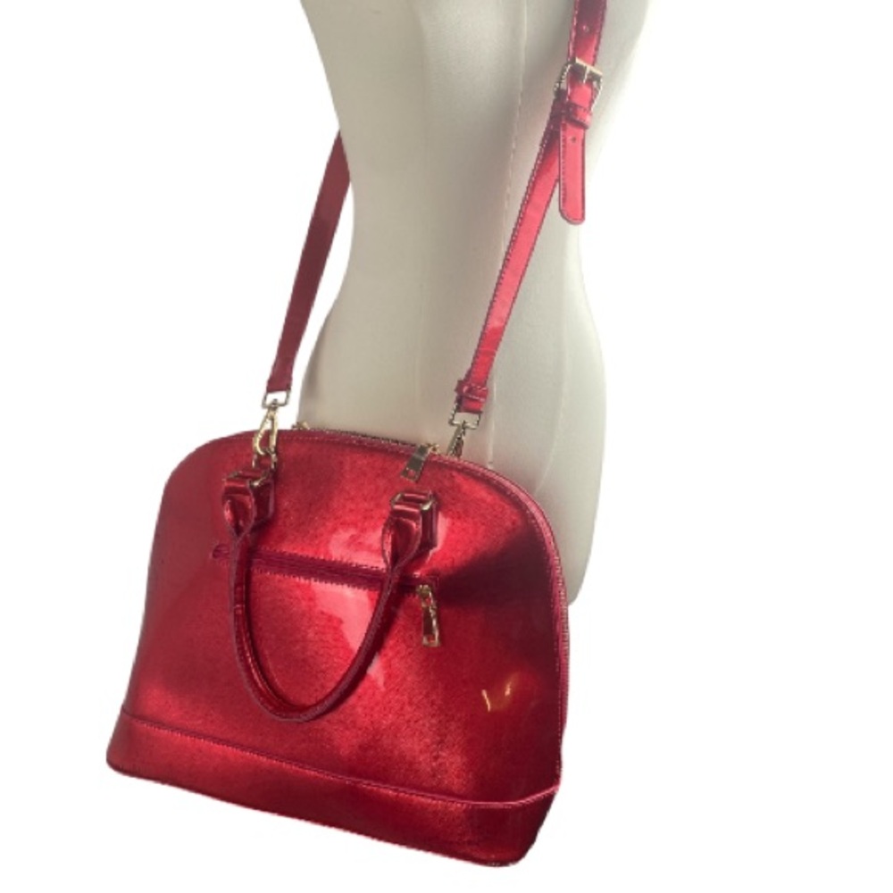 Elegant Patent Red Women's Crossbody Handbag satchel handles